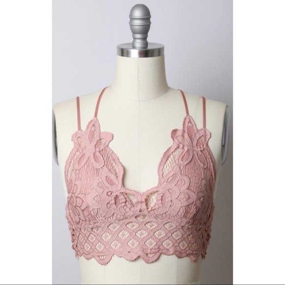 New Mauve Crochet Scalloped Lace Longline Bralette - Picture 3 of 4